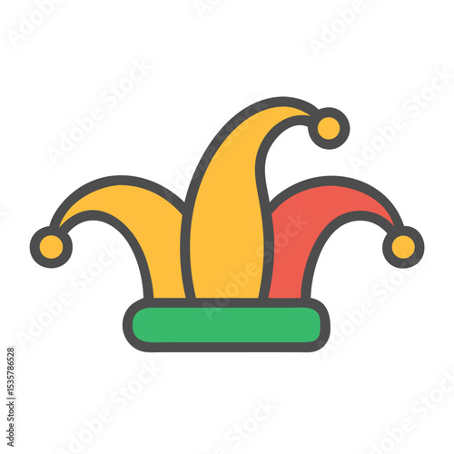 Whimsical Jester Hat with Bells, A Colorful and Playful Icon Representation colorful vector icon