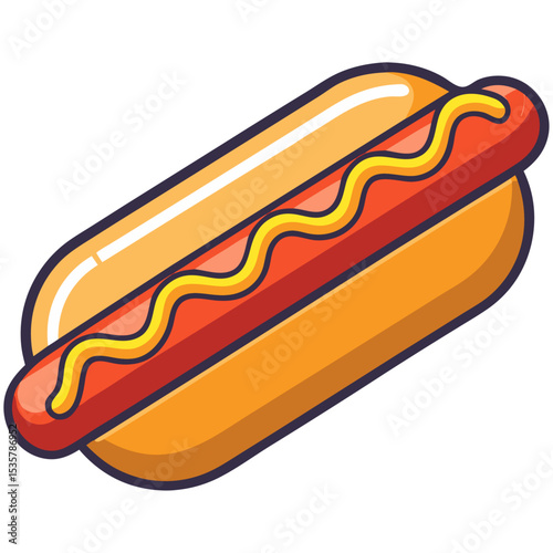 Hot Dog Vector Icon Illustration with Mustard
