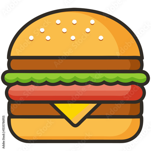 Classic Cheeseburger Vector Icon Illustration with Lettuce
