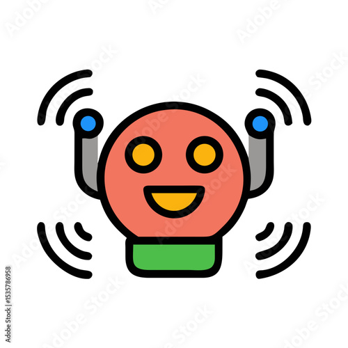 Friendly robot transmitting signal with happy expression and modern technology design colorful vector icon