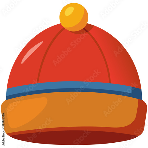 Warm Red Winter Beanie Hat Vector Illustration
