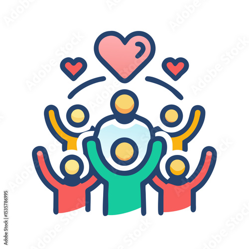 An illustration representing community, charity, volunteering and the power of togetherness colorful vector icon