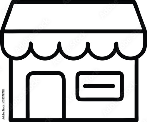 Simple storefront building line art drawing suitable for website design business logos and app icons showcasing retail shop and commercial building concepts.