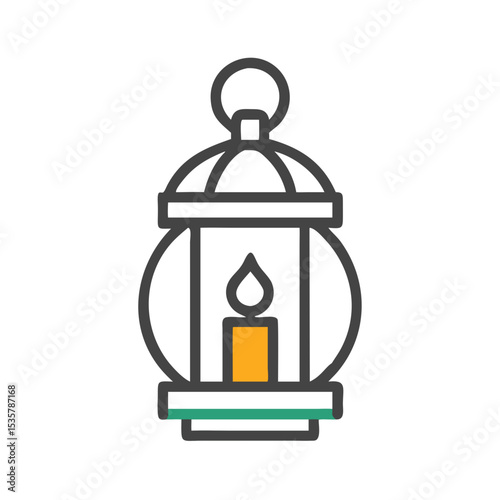 Illustration of a vintage style lantern with a lit candle inside it colorful vector icon