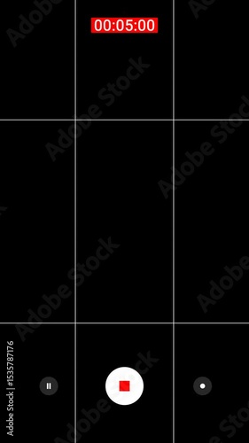 Phone vertical recorder camera screen with alpha channel. Camera recording screen vertical mobile overlay. 4k