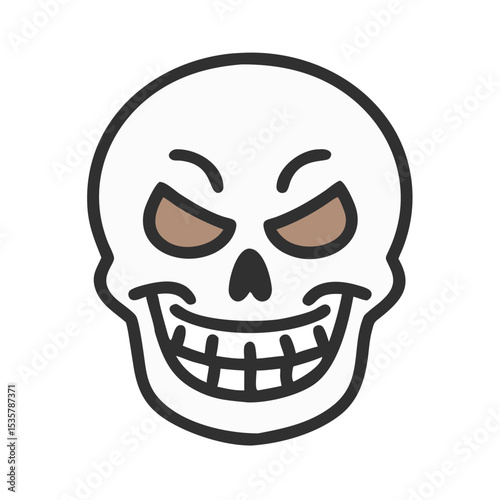 Cartoon skull with an evil expression, showing its teeth in a grin colorful vector icon