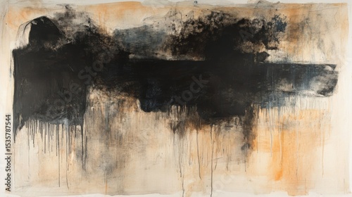 Watercolor, acrylic, and pencil create a smoky, colorful abstract art on canvas. Hand-painted stains and brushstrokes give a textured background.
