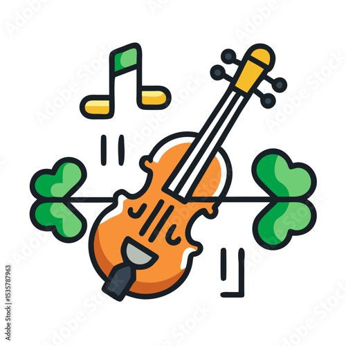 Violin music notes and shamrocks create a celebratory and harmonious vector colorful vector icon