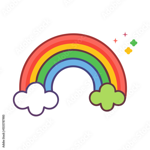 Colorful Rainbow with Clouds and Sparkling Stars Vector Graphic Illustration colorful vector icon