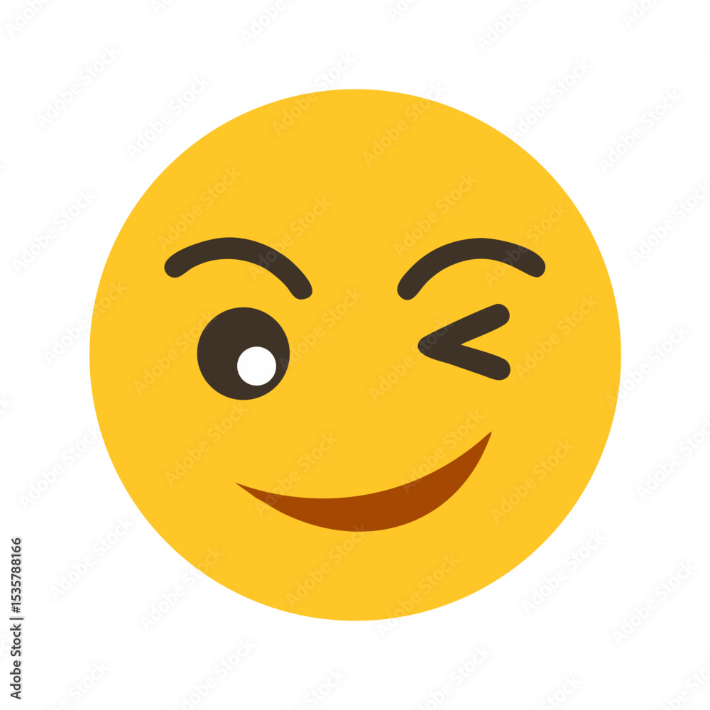 Fototapeta premium A cheerful yellow winking emoji expressing happiness and playful teasing colorful vector icon