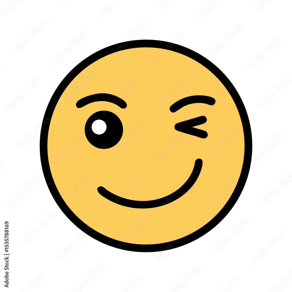 A cartoon yellow winking face with a smile, expressing cheerful emotions colorful vector icon A cartoon yellow winking face with a smile, expressing cheerful emotions colorful vector icon