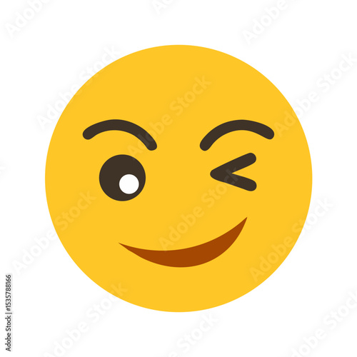 A cheerful yellow winking emoji expressing happiness and playful teasing colorful vector icon