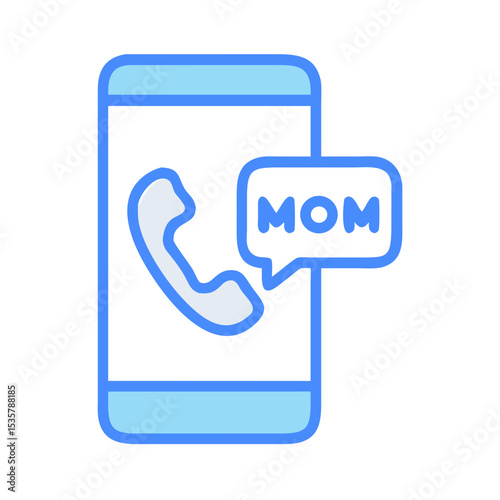 Mobile phone displaying an incoming call from mom with speech bubble colorful vector icon