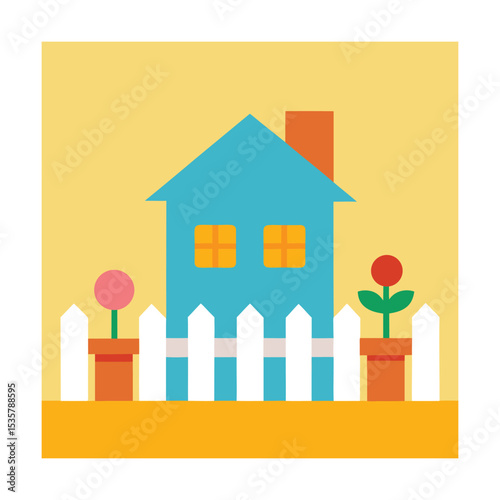 Minimalist Home with Fence and Flower Pot Decor