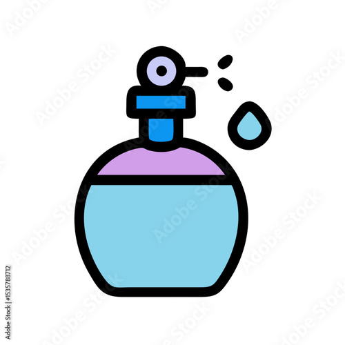 Elegant Perfume Bottle with Atomizer and Delicate Scent Mist, Modern Icon colorful vector icon