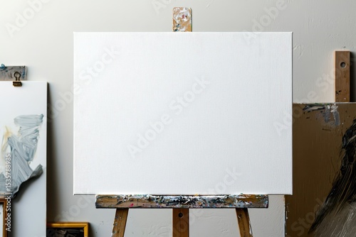 A white canvas on a wooden ease