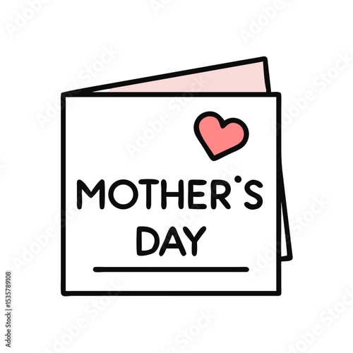 A sweet Mother's Day card with a pink heart illustration on the front colorful vector icon