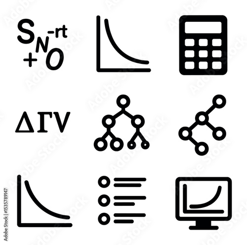 Derivative Trading Icons. Flat icon set of derivative trading platforms: trading interface, live quotes, chart