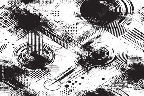 Dynamic Abstract Black and White Grunge Seamless Pattern