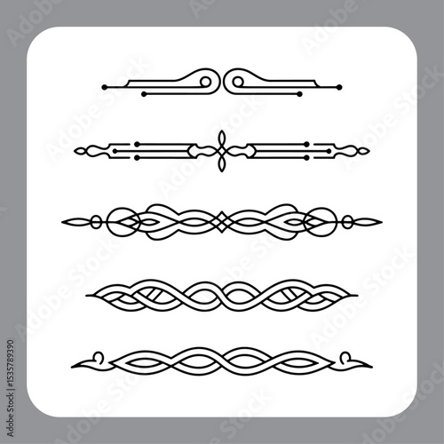 Calligraphic design elements set with vintage borders and decorative page ornaments