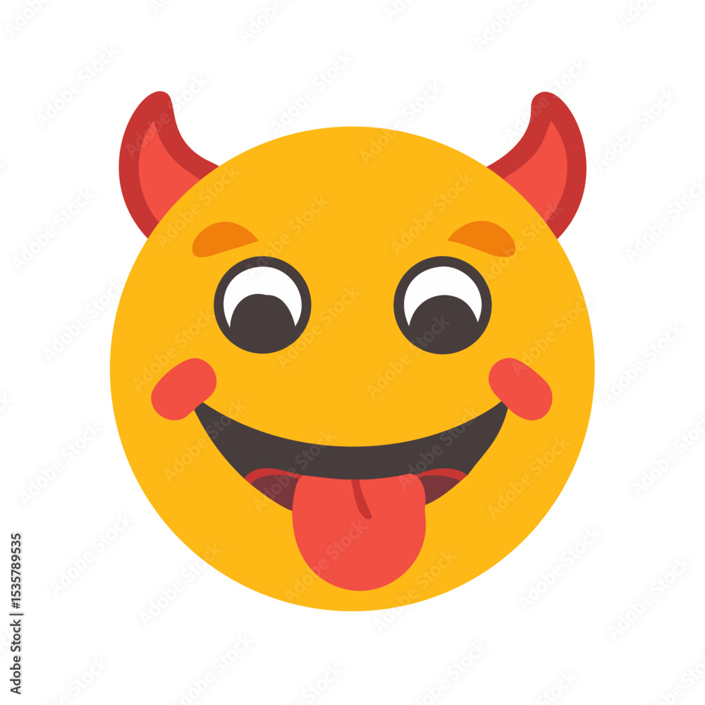 Fototapeta premium A mischievous devil emoji with a cheeky smile and playful horns colorful vector icon
