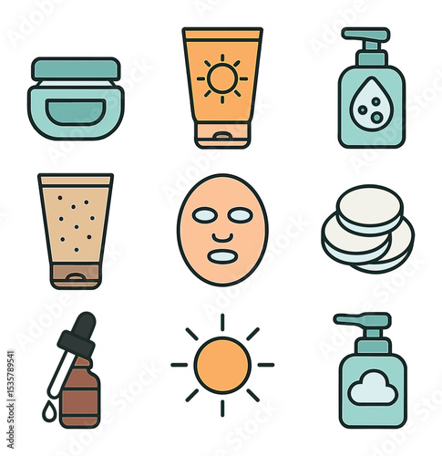Hand Hygiene Icons. Flat icon set of hand hygiene tips: handwashing steps, sanitizer pump, nail brush, clean