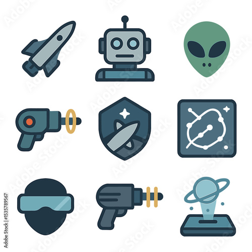Event Icons Grid. Flat icon set of event activities: trivia game, cosplay runway, fan art display, workshop