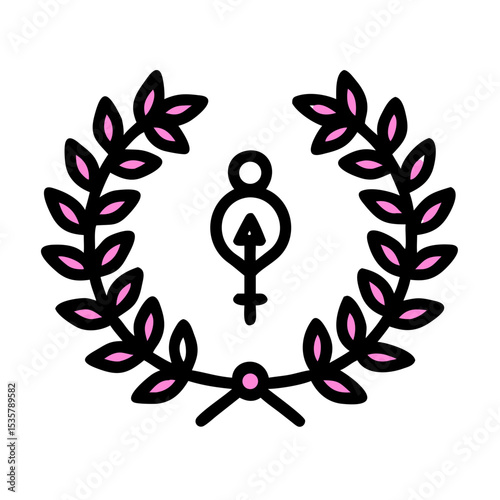 Feminine Strength and Empowerment Symbol within a Laurel Wreath Illustration colorful vector icon