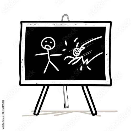 Blackboard Depicting a Stick Figure Being Hit by Energy, in Cartoon Style colorful vector icon