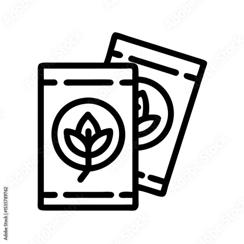 Two seed packets icon with leaf design indicating organic gardening colorful vector icon