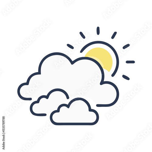 Cartoon Sun Shining behind Clouds Depicting a Partially Cloudy Day colorful vector icon