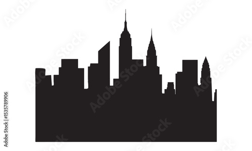 Black silhouette of new york city skyline featuring iconic skyscrapers and landmarks