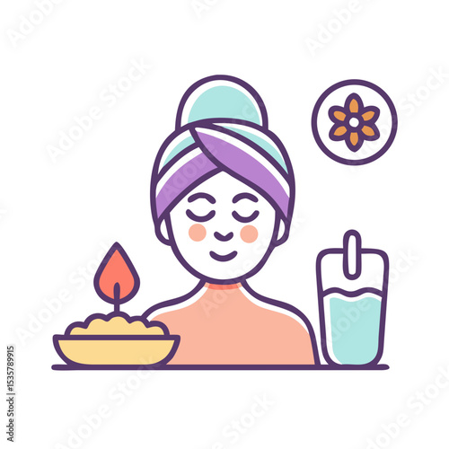 Colorful Icon Depicting Wellness Spa Day with Relaxing Aromatherapy Elements colorful vector icon
