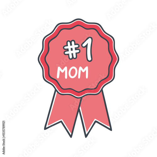 Number one mom award rosette with ribbons for mothers day colorful vector icon