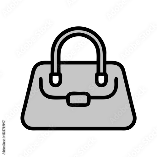 Stylized grey handbag with thick black outline and rounded handle for fashion colorful vector icon