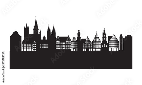 Black silhouette of the historic cityscape of quedlinburg germany against a white background