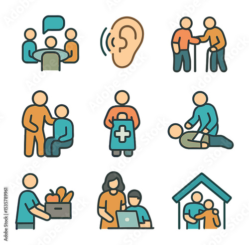 Fabric Types Icons. Flat icon set of fabric types: cotton, linen, silk, wool, polyester, denim, velvet,