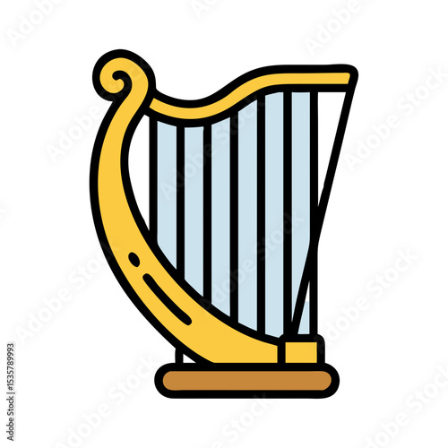 Elegant golden harp with vertical strings, perfect for music performances colorful vector icon