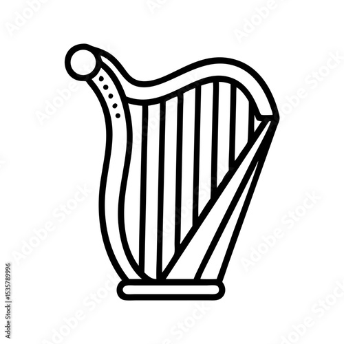 Elegant Black and White Harp Illustration Symbolizing Music, Culture, and Harmony colorful vector icon