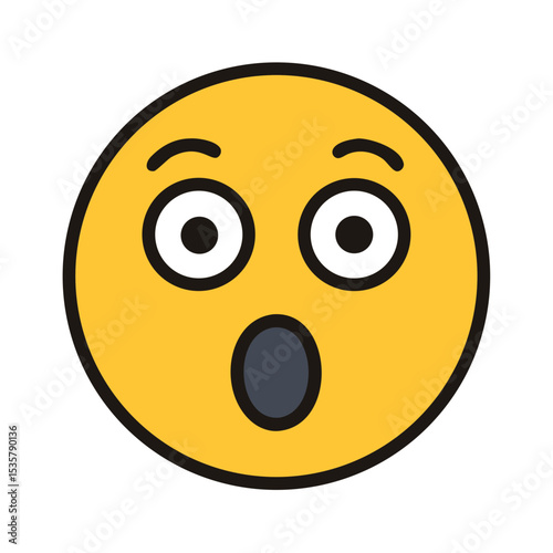 Cartoon emoji face showing surprise and open mouth and round eyes colorful vector icon