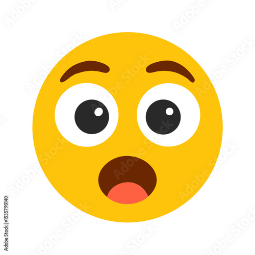 Astonished and shocked yellow emoji face with wide open mouth expression colorful vector icon