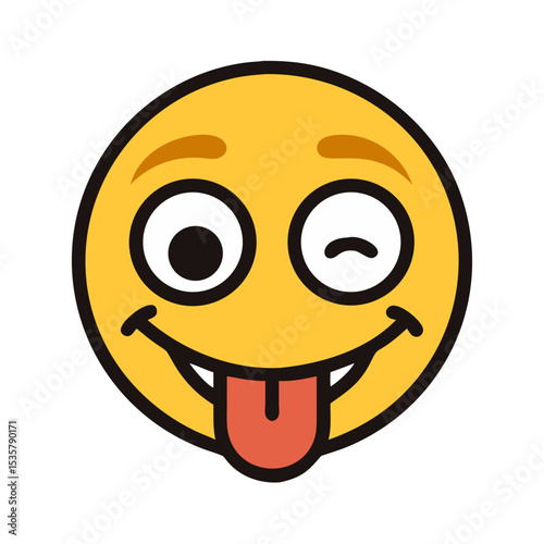 A playful yellow emoji sticking its tongue out while winking one eye colorful vector icon
