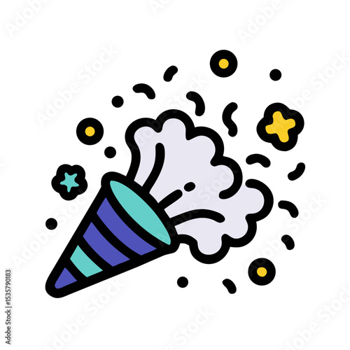 Celebration explosion with festive confetti and a party popper icon colorful vector icon