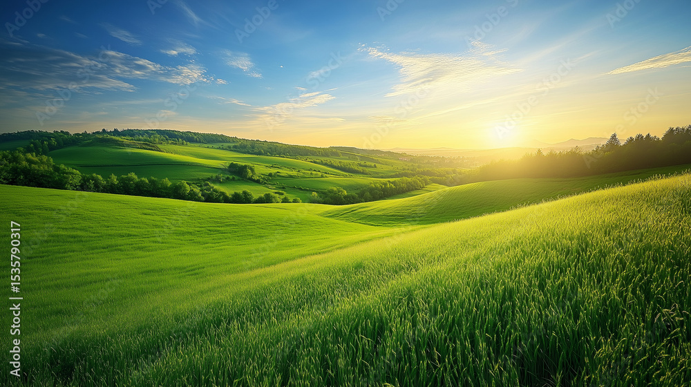 Obraz premium serene rolling grassland at sunrise