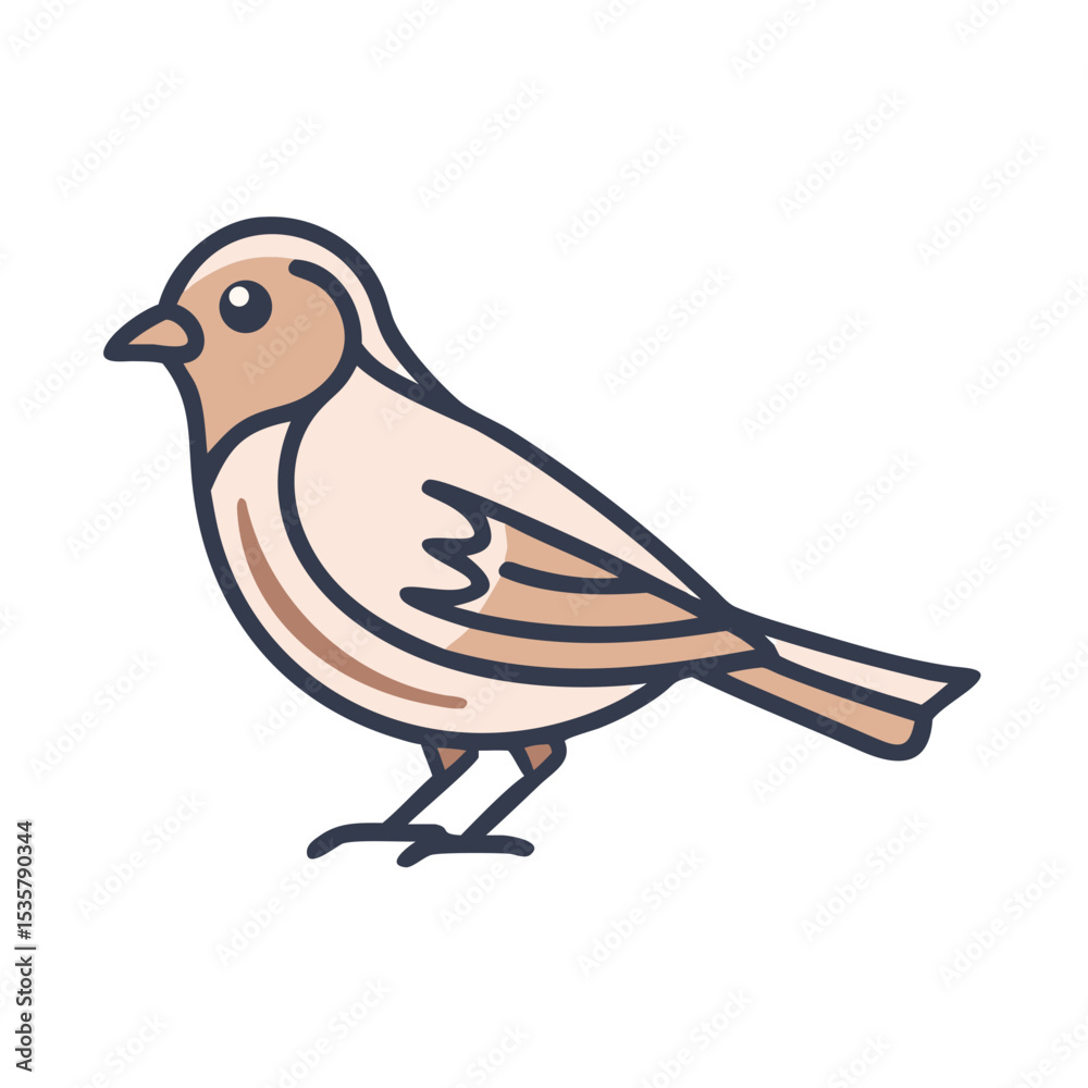 Fototapeta premium Cute cartoon illustration of a small bird with a tan body colorful vector icon