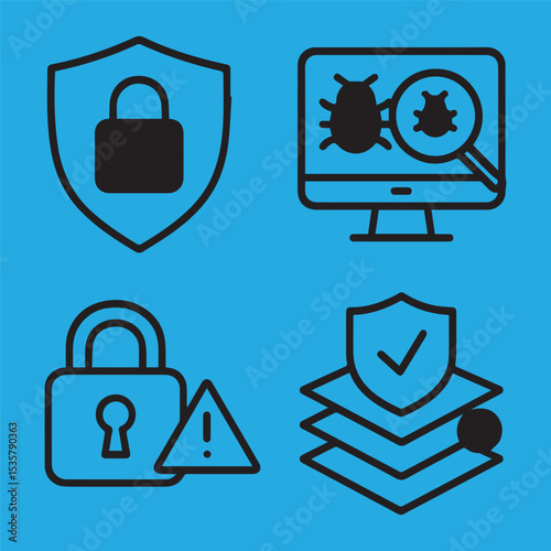 Cybersecurity Vector Icons - Shields, Locks, Malware Scans
