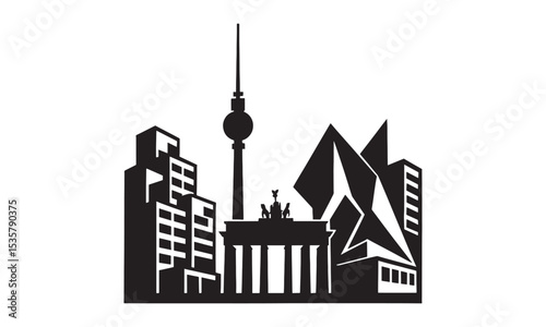 Iconic berlin cityscape silhouette featuring brandenburg gate television tower and modern architecture