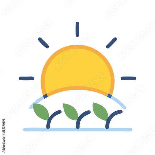 Stylized illustration of plants growing under the sun showing growth and prosperity colorful vector icon