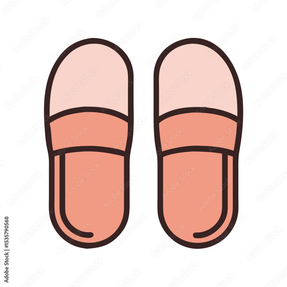 Fototapeta premium Two peach colored soft slippers side by side perfect for relaxation colorful vector icon