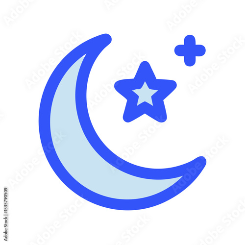 Stylized Blue Moon with Star and Cross in Night Sky Concept colorful vector icon